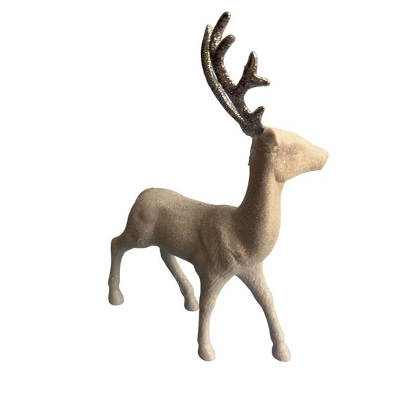 Glittery White Flocked Reindeer Figurine With Silver Antlers - Picture 5 of 8